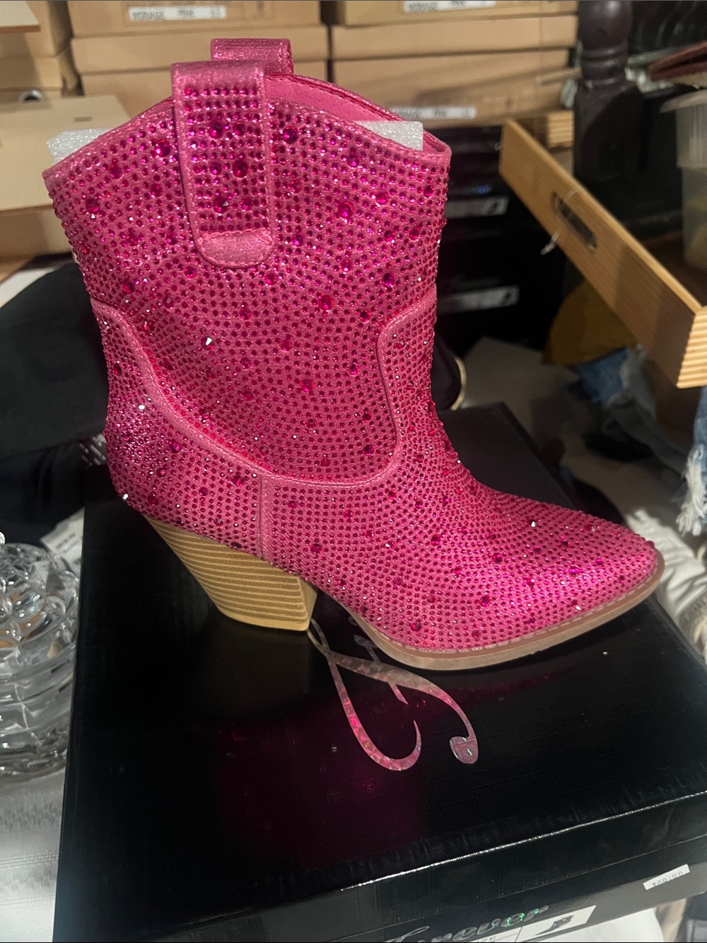 Pink Rhinestone Ankle Boots - Picture 3 of 6
